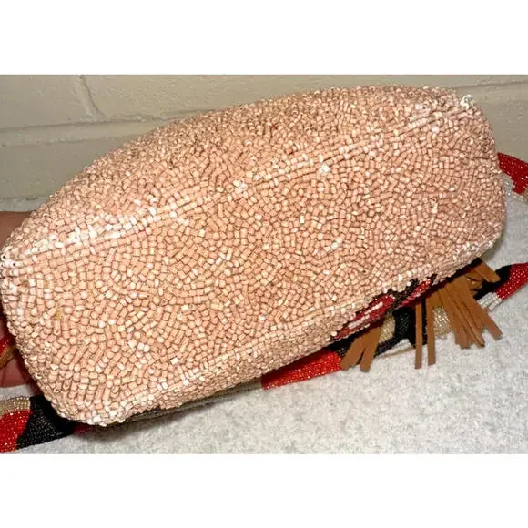 Moyna Colorful Beaded Butterfly Pattern Crossbody(very long strap) Purse Bag - Picture 5 of 14